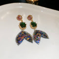 Alloy Goldfish Mermaid Tail Rhinestone Stud Earrings Chic Vintage Statement Jewelry view 3