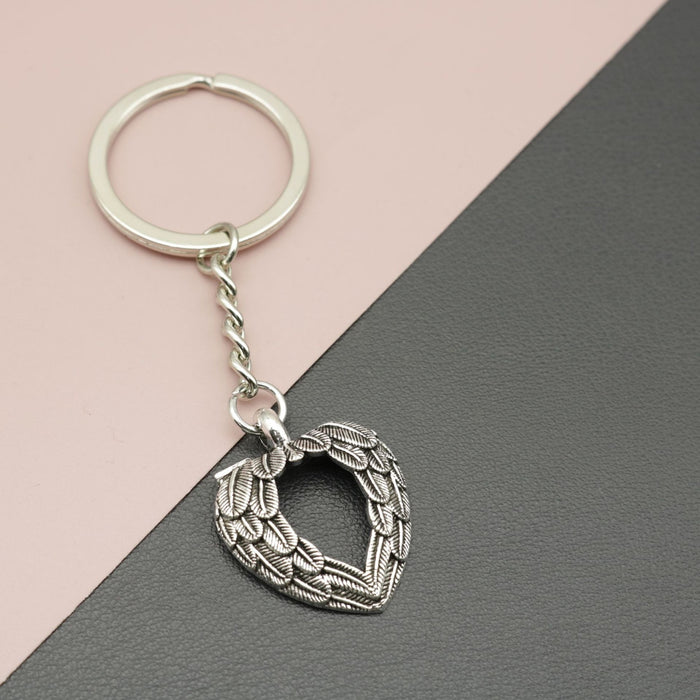 Zinc Alloy Feather Wing Heart Keychain Bag Charm Gift