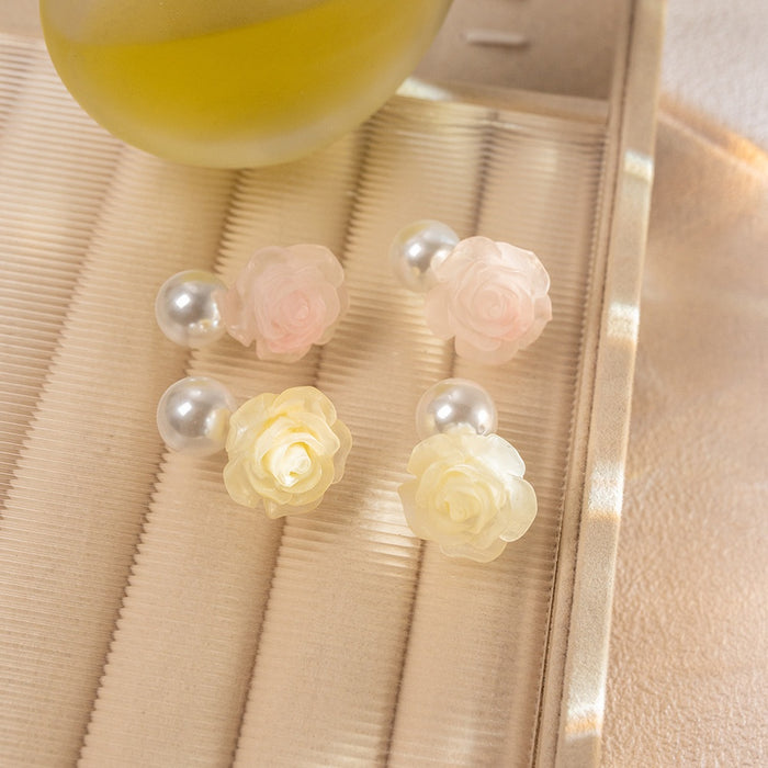 Elegant Pink Camellia Flower Acrylic Pearl Stud Detachable Two-Way Sweet Spring Women's Fashion Earrings