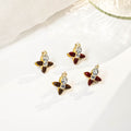 Vintage Hong Kong Style Double Sided Enamel Flower Rhinestone Alloy Luxury Brown Red Ear Cuff Earrings view 1