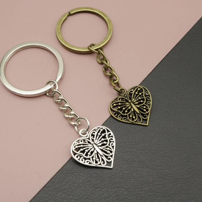 Metal Heart Butterfly Keychain Bag Charm