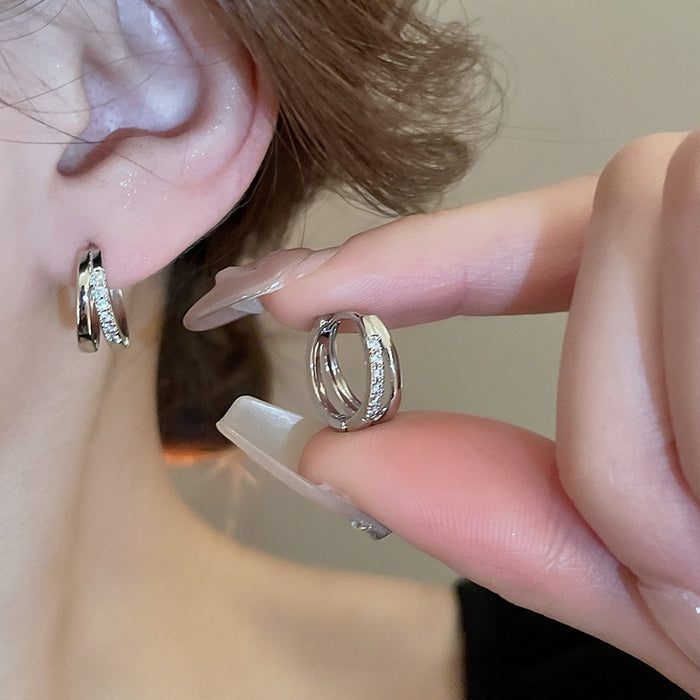 Korean Style Round Multi Layer Zircon Copper Ear Cuff Earrings Minimalist Geometric Jewelry