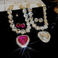 Alloy Geometric Rhinestone Heart Necklace And Earrings Jewelry Set, European American Light Luxury Style view 2