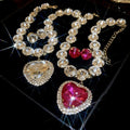 Alloy Geometric Rhinestone Heart Necklace And Earrings Jewelry Set, European American Light Luxury Style view 4