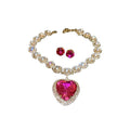 Alloy Geometric Rhinestone Heart Necklace And Earrings Jewelry Set, European American Light Luxury Style view 5