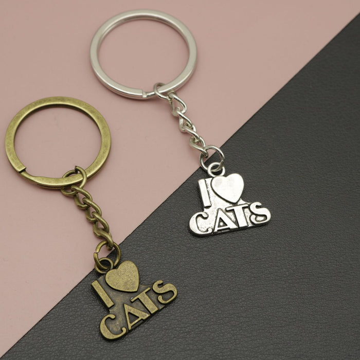 Zinc Alloy I Love Cat Keychain For Pet Lover Gift