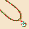 European American Christmas Colorblock Beaded Enamel Santa Wreath Tree Necklace For Women view 3
