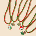 European American Christmas Colorblock Beaded Enamel Santa Wreath Tree Necklace For Women view 1