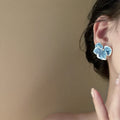 Alloy Misty Iris Blue Flower Stud Earrings Fresh Elegant Floral Fashion Ear Jewelry view 4