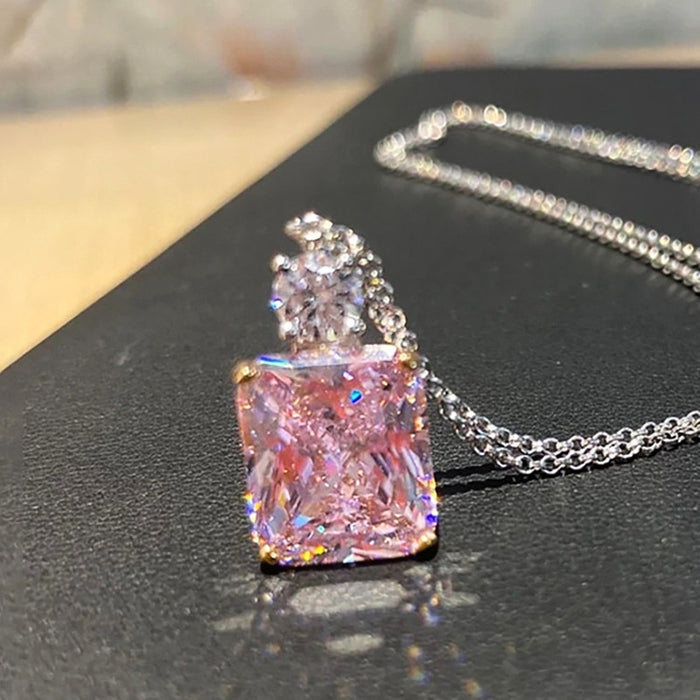 European American Sugar Cube Necklace With Peach Blossom Lucky Square Pendant Fashion Jewelry