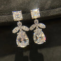 Super Sparkling Zircon Teardrop Long Earrings, Slim Bridal Wedding Engagement Ear Jewelry view 1