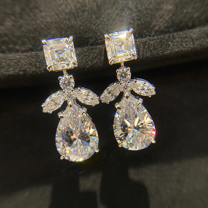 Super Sparkling Zircon Teardrop Long Earrings, Slim Bridal Wedding Engagement Ear Jewelry