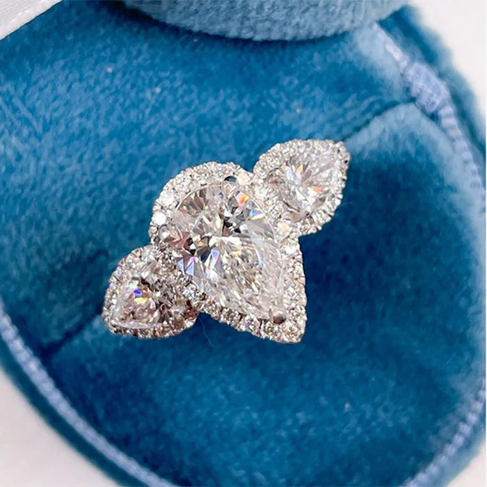 Creative Sparkling Zircon Water Drop Wedding Ring, New Cross Border Bridal Jewelry For Women