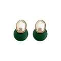 Green Butterfly Flower Faux Pearl Stud Earrings, Fresh Summer Fashion Silver Needle Jewelry view 5