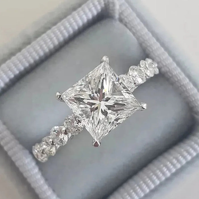 Luxury Square Zircon Statement Ring, Sparkling Engagement Proposal Anniversary Jewelry