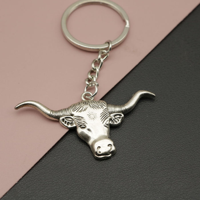 Zinc Alloy Minimalist Bull Head Keychain Bag Charm Gift