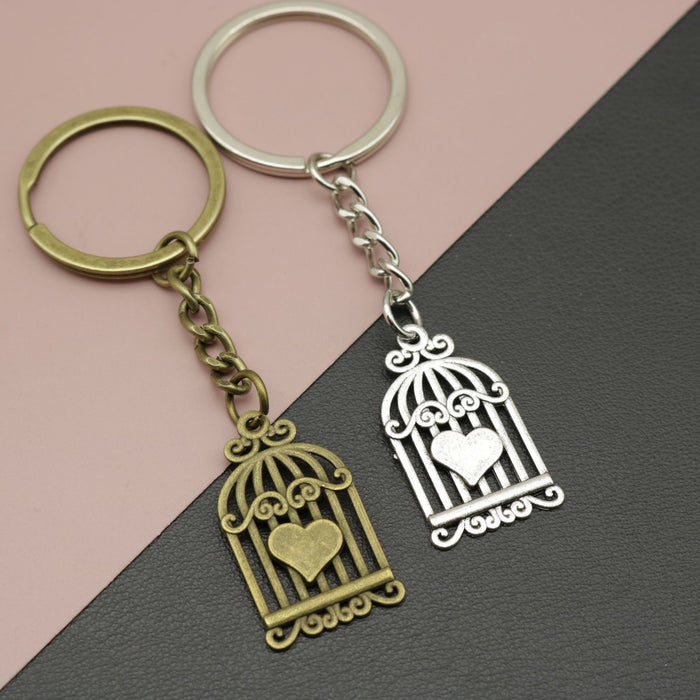 Metal Heart Birdcage Keychain Bag Charm