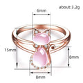 Rose Quartz Cat Ring For Women, Korean Japanese Light Luxury Cute Rose Open Finger Ring Jewelry view 5