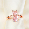 Rose Quartz Cat Ring For Women, Korean Japanese Light Luxury Cute Rose Open Finger Ring Jewelry view 2