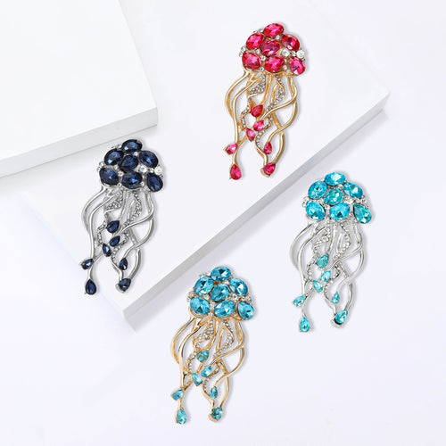 Alloy Rhinestone Jellyfish Brooch With Marquise Stones For Women's Apparel