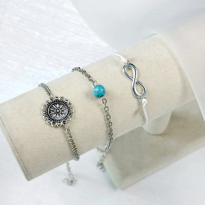 Bohemian Geometric Round Anklet Set With Figure Eight Hollow Rope Splice Three Piece Foot Chain Bracelet