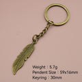 Zinc Alloy Minimalist Feather Keychain Bag Charm Gift – Antique Copper view 2