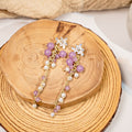 Elegant Purple Grape Cluster Tassel Alloy Flower Studs With Faux Pearl Crystal Beads Drop Earrings view 4