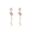 Elegant Purple Grape Cluster Tassel Alloy Flower Studs With Faux Pearl Crystal Beads Drop Earrings view 5