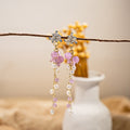 Elegant Purple Grape Cluster Tassel Alloy Flower Studs With Faux Pearl Crystal Beads Drop Earrings view 3