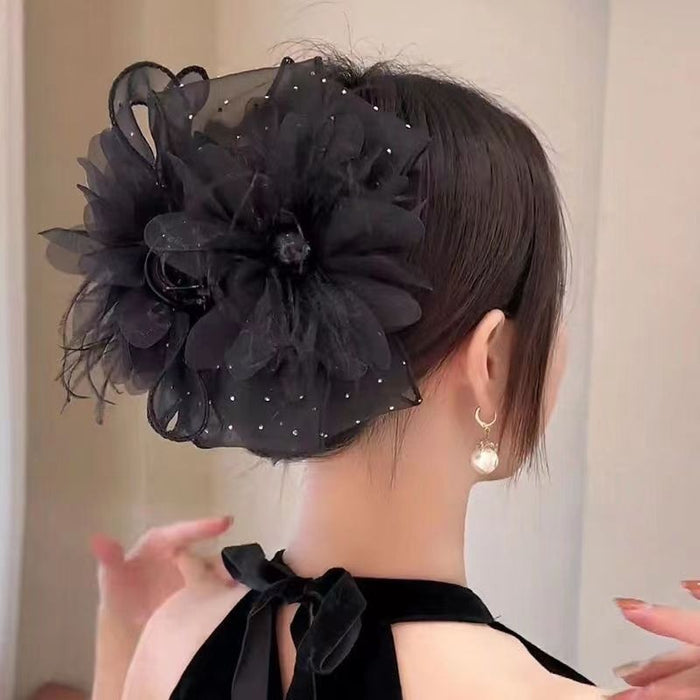 Mesh Feather Fabric Bow Hair Clip For Volume Styling
