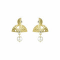 New Chinese Style Gold Fan Faux Pearl Drop Earrings Geometric Qipao Inspired Jewelry view 5