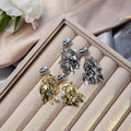 Elegant Alloy Metal Leaf Tassel Drop Earrings, Minimalist Wheat Fringe Long Dangle Stud Earrings view 1