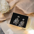 Elegant Alloy Metal Leaf Tassel Drop Earrings, Minimalist Wheat Fringe Long Dangle Stud Earrings view 3