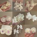 Silver Needle Fabric Flower Imitation Pearl Stud Earrings, Fresh Sweet Elegant Floral Jewelry view 1