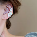 Gold Plated Copper Enamel Orchid Flower Clip-on Earrings, Elegant No-Piercing Luxury Ear Cuffs view 3