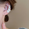 Gold Plated Copper Enamel Orchid Flower Clip-on Earrings, Elegant No-Piercing Luxury Ear Cuffs view 1