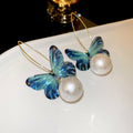 Faux Pearl Butterfly Pendant Drop Earrings Chic Elegant Luxury Ear Hook Jewelry view 3