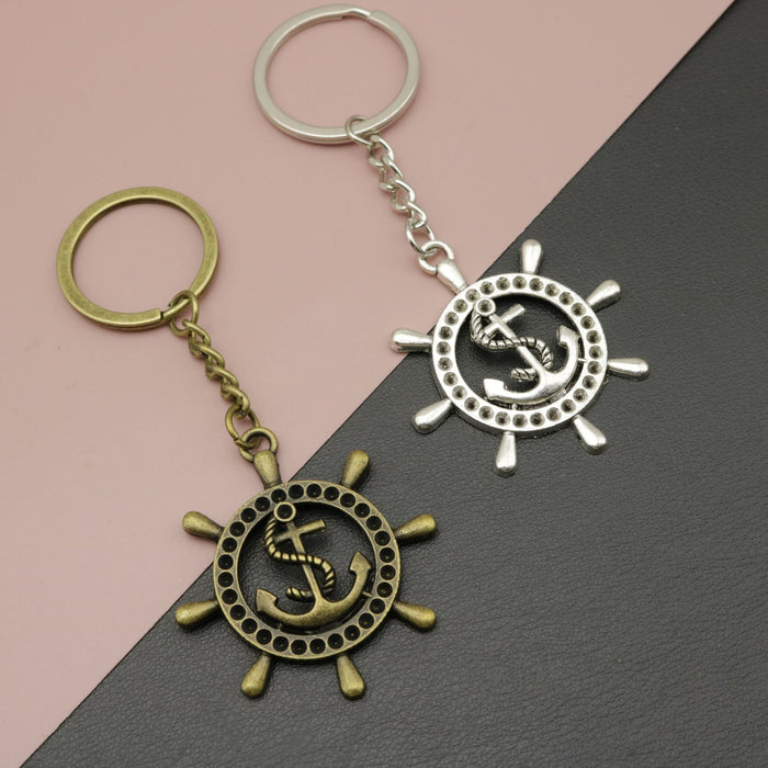 Metal Anchor And Wheel Keychain Bag Charm Gift