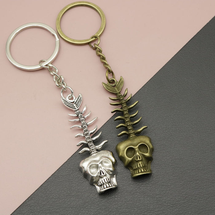 Metal Minimalist Skull Fish Bone Keychain Bag Charm