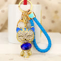 Jeweled Lucky Cat Keychains With Braided Wrist Straps in Four Colors view 4