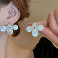 Elegant Faux Pearl Mother Of Pearl Flower Stud Earrings For Women Minimalist Office Jewelry view 1