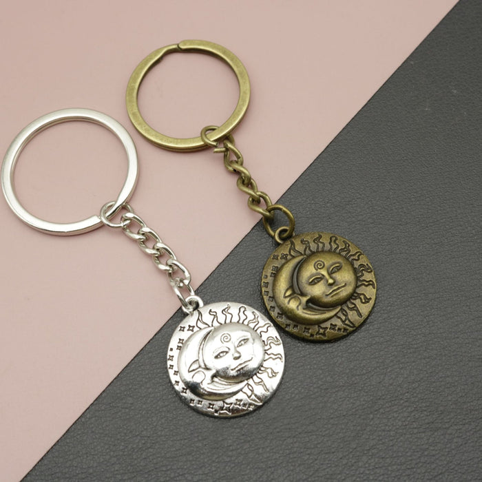 Metal Face Sun Moon Keychain For Bag Charm Gift