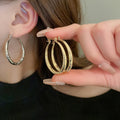 Minimalist Round Striped Iron Hoop Earrings For Women Geometric Statement European American Style view 2