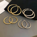 Minimalist Round Striped Iron Hoop Earrings For Women Geometric Statement European American Style view 3