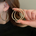 Minimalist Round Striped Iron Hoop Earrings For Women Geometric Statement European American Style view 4