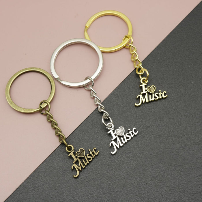 Zinc Alloy I Love Music Keychain Gift Key Ring