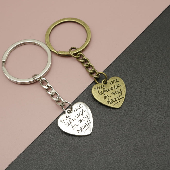 Metal Heart Keychain You Are Always In My Heart Bag Charm