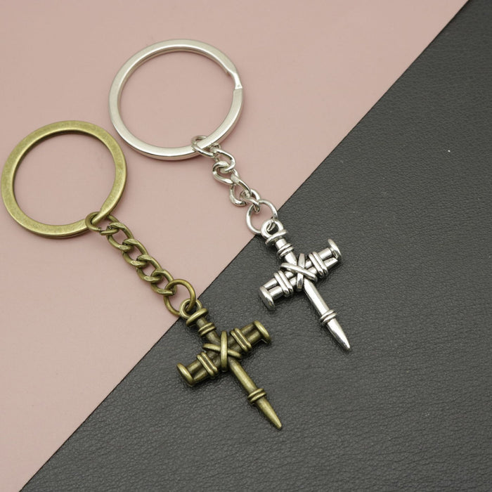 Zinc Alloy Nail Cross Keychain Religious Bag Charm Gift