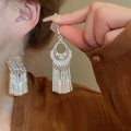 New Chinese Style Alloy Geometric Wind Chime Tassel Long Hook Drop Earrings Vintage Ethnic Jewelry view 1
