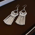 New Chinese Style Alloy Geometric Wind Chime Tassel Long Hook Drop Earrings Vintage Ethnic Jewelry view 2